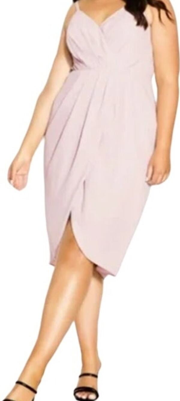 City Chic Midi Dress Tulip Faux Wrap V-Neck Adjustable Strap Blush S/16 NWT